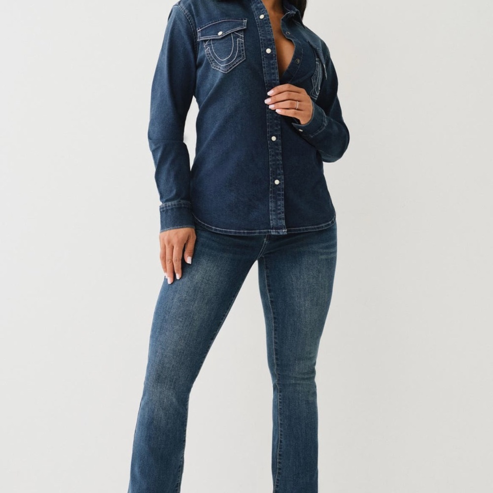 True Religion Dark Wash Denim Western Shirt